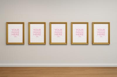 Five Canvas Wall Art Mockup Arranged on Clean Background