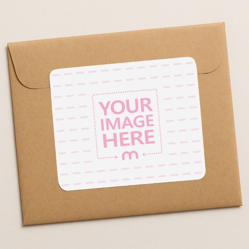 Mail Sticker Mockup on Cardboard Mail Isolated on White Background preview image