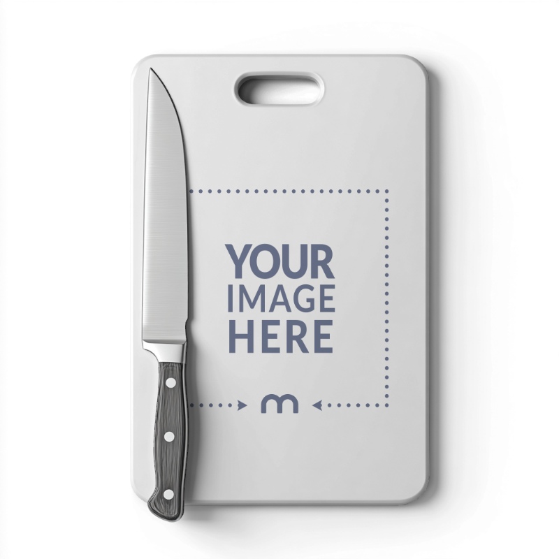 Cutting Board Mockup with Knife for Kitchenware Promotions preview image