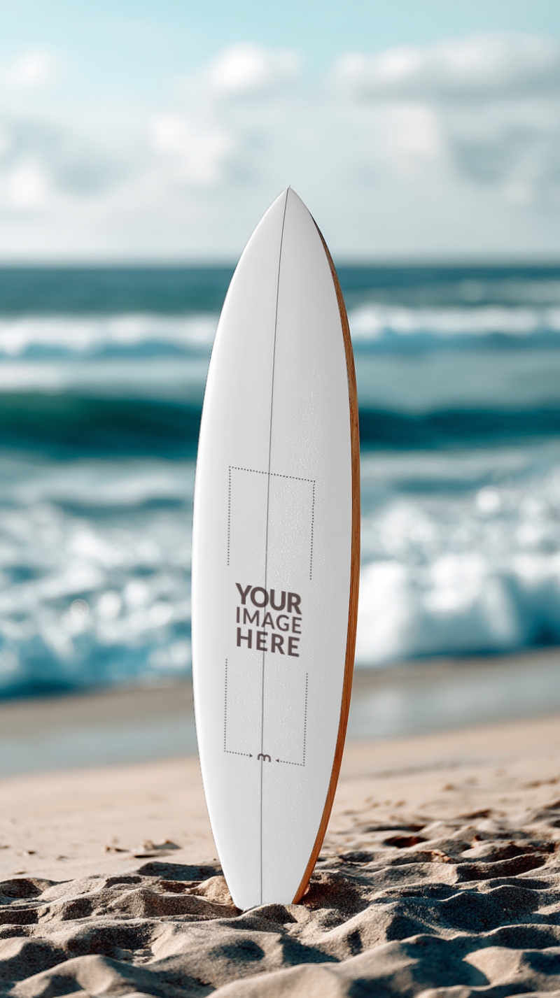 Surfboard Mockup in Beach Background for Surfing Equipment preview image