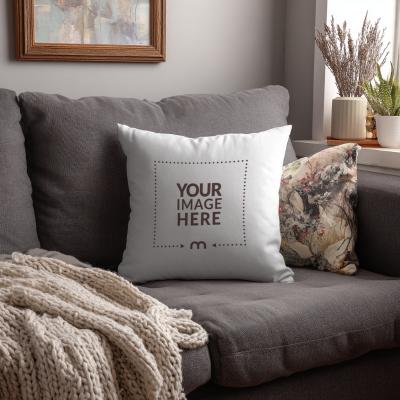 Pillow Mockup on Sofa for Cozy Interior and Decorative Ads