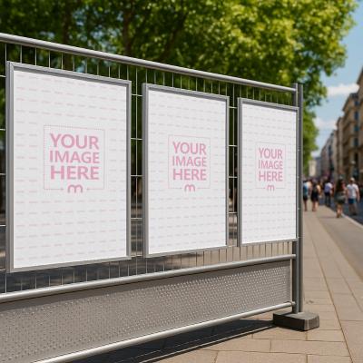 Three Side by Side Poster Mockup on Street Frame for Outdoor Ads