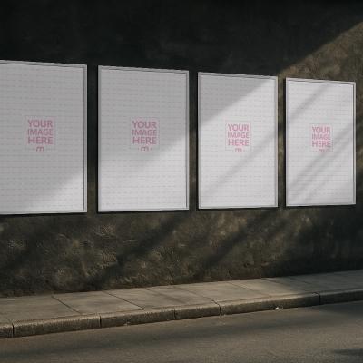 Four Poster Mockup on Street Wall for City Event Promotions