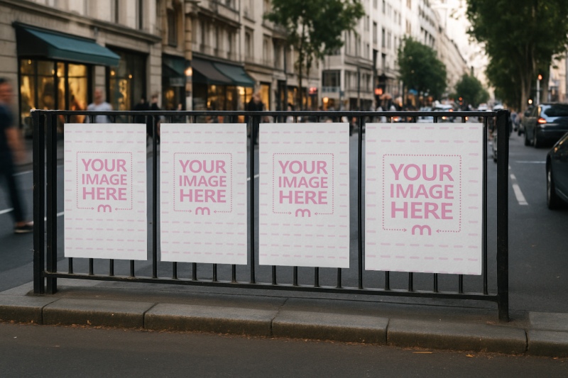Four Side by Side Poster Mockup on Busy Road Wall for Advertising preview image