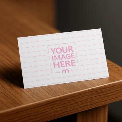 Business Card Mockup on Wooden Table Edge for Minimalist Designs