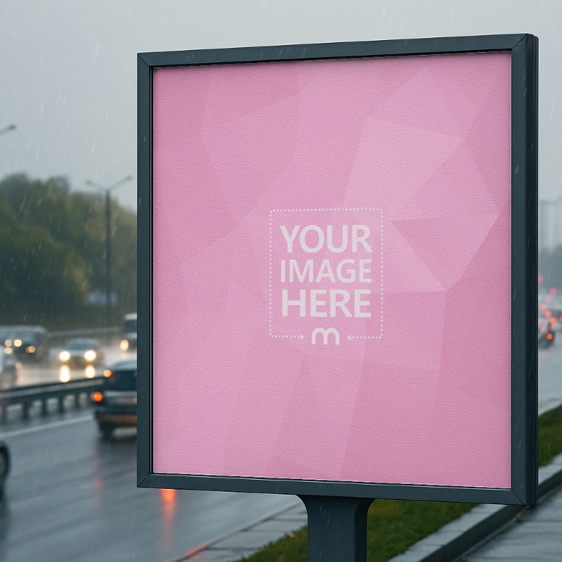 Square Signboard Mockup at the Side of Busy Highway Road preview image