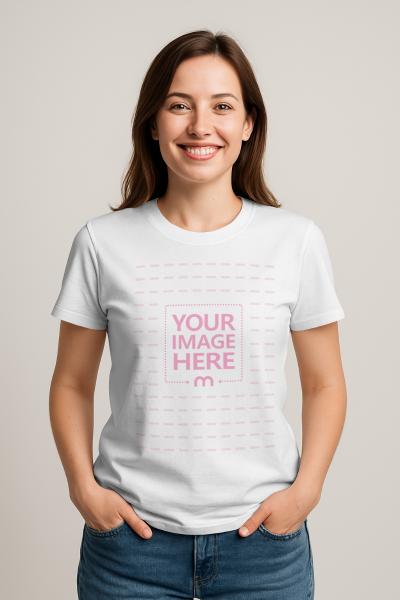 T-Shirt Mockup on Female Model with Jeans for Casual Streetwear