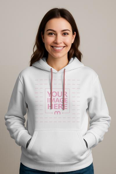 Hoodie Mockup on Smiling Woman for Everyday Casual Fashion