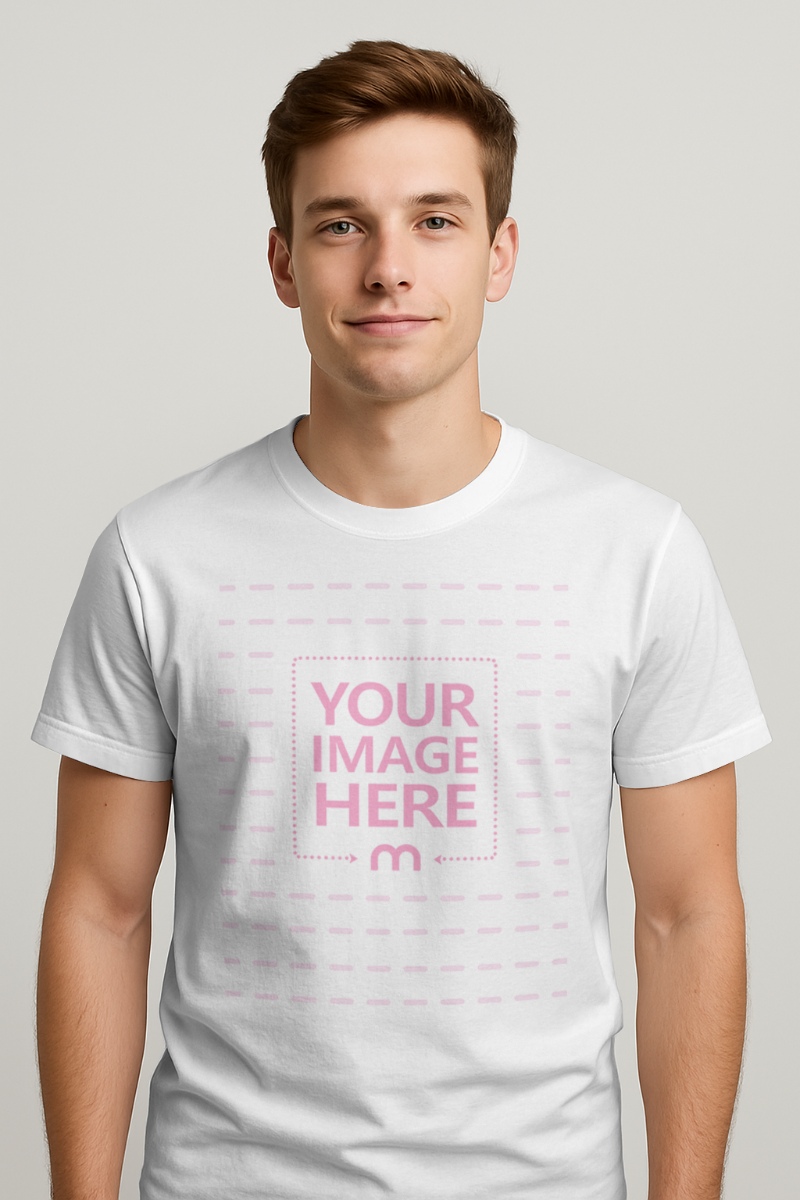 T-Shirt Mockup on Smiling Young Man Standing preview image