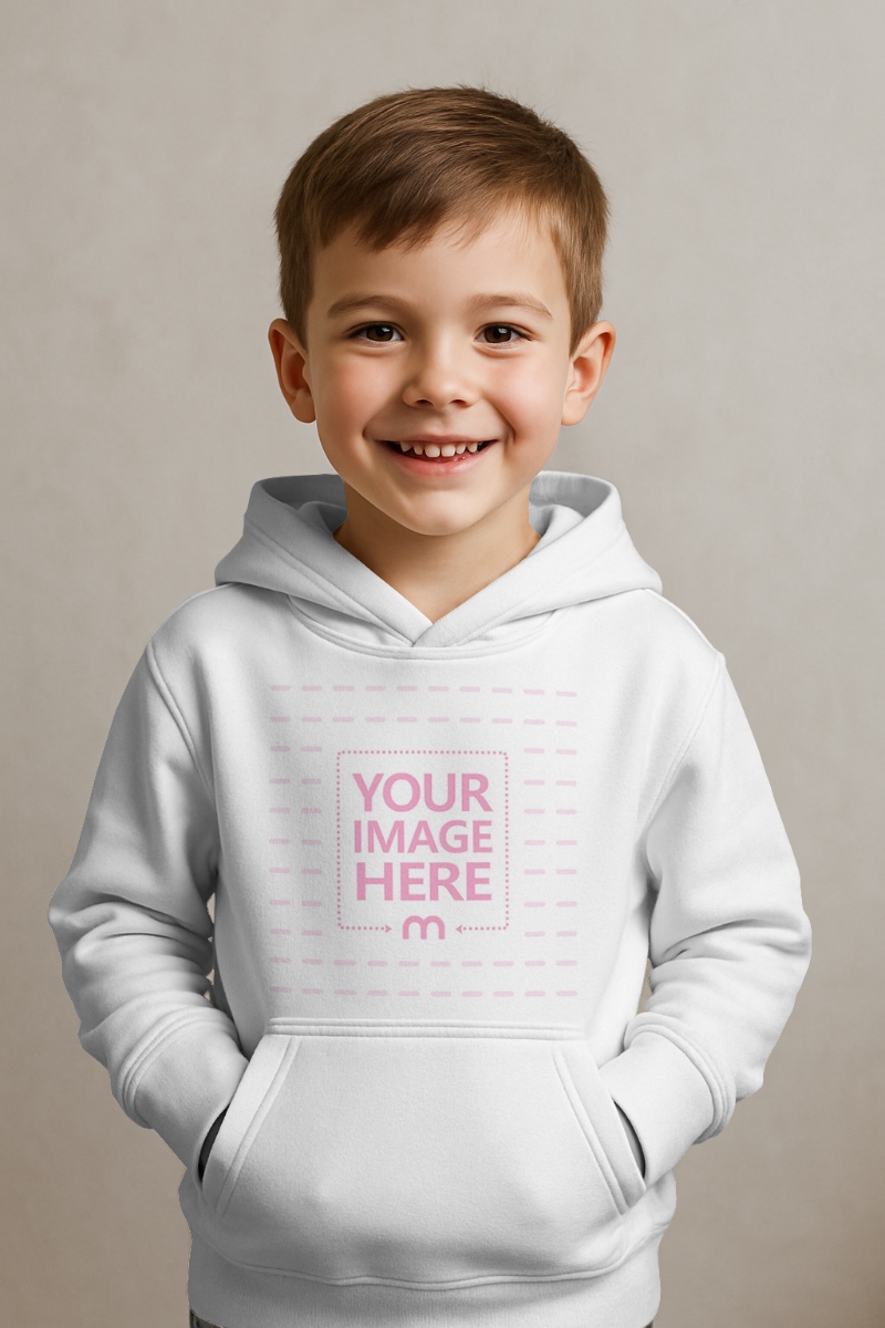 Hoodie Mockup on Young Smiling Kid for Playful Clothing Branding preview image