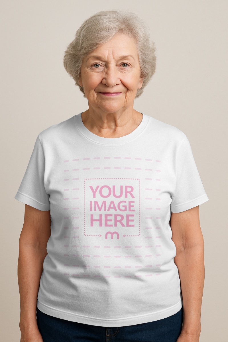 Hoodie Mockup on Senior Female Smiling for Mature Fashions preview image