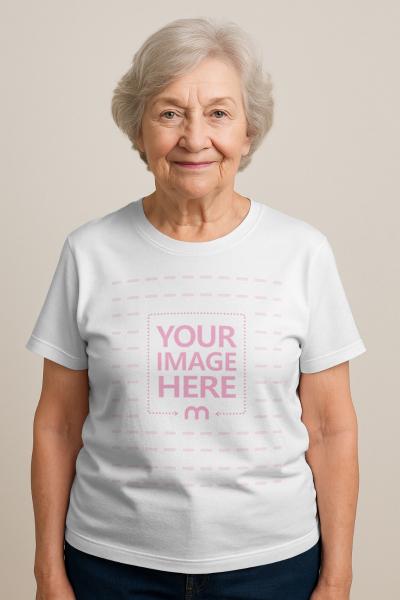 Hoodie Mockup on Senior Female Smiling for Mature Fashions