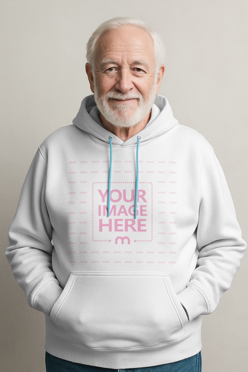 Hoodie Mockup on Senior Male Standing for Classic Casual Branding preview image