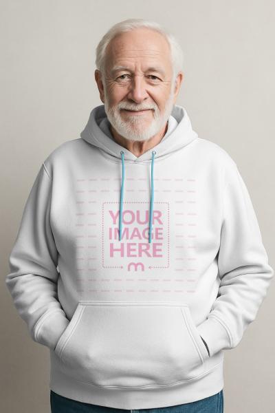 Hoodie Mockup on Senior Male Standing for Classic Casual Branding