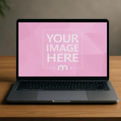 Laptop Mockup on Wooden Table for Modern Workspace