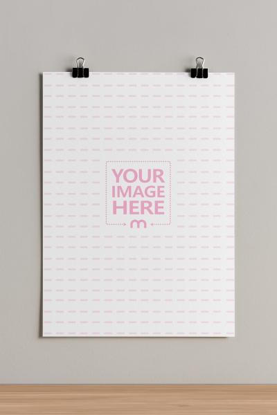 Poster Mockup Clipped on White Wall for Design Brandin Preview