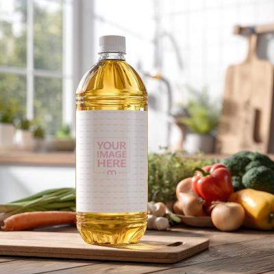 1L Plastic Oil Bottle Mockup Placed on Kitchen Counter