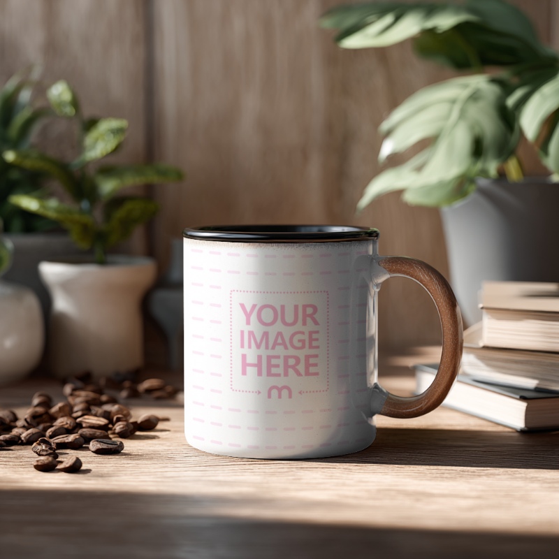 11oz Ceramic Accent Mug Mockup on Wooden Table preview image