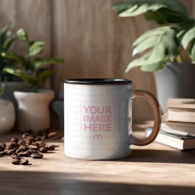 11oz Ceramic Accent Mug Mockup on Wooden Table