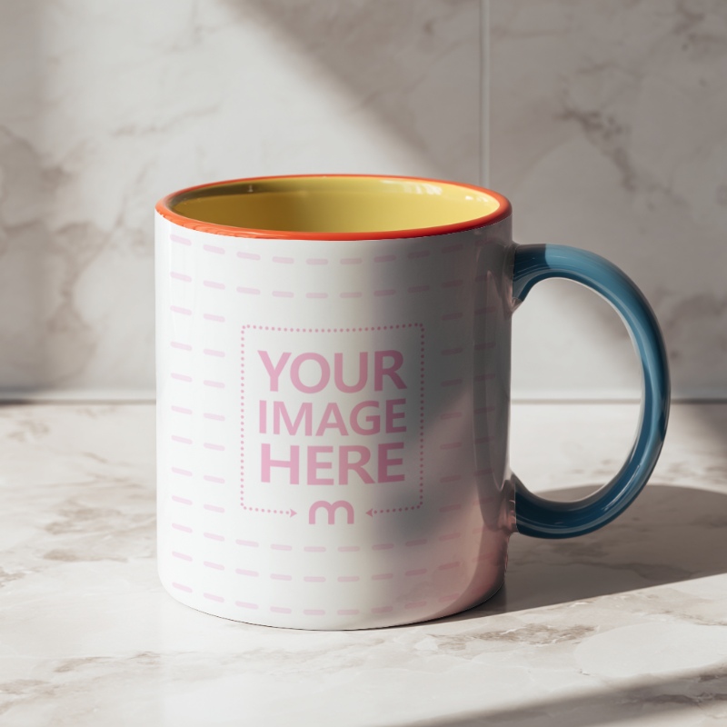 11oz Accent Coffee Mug Mockup on Marble Countertop preview image