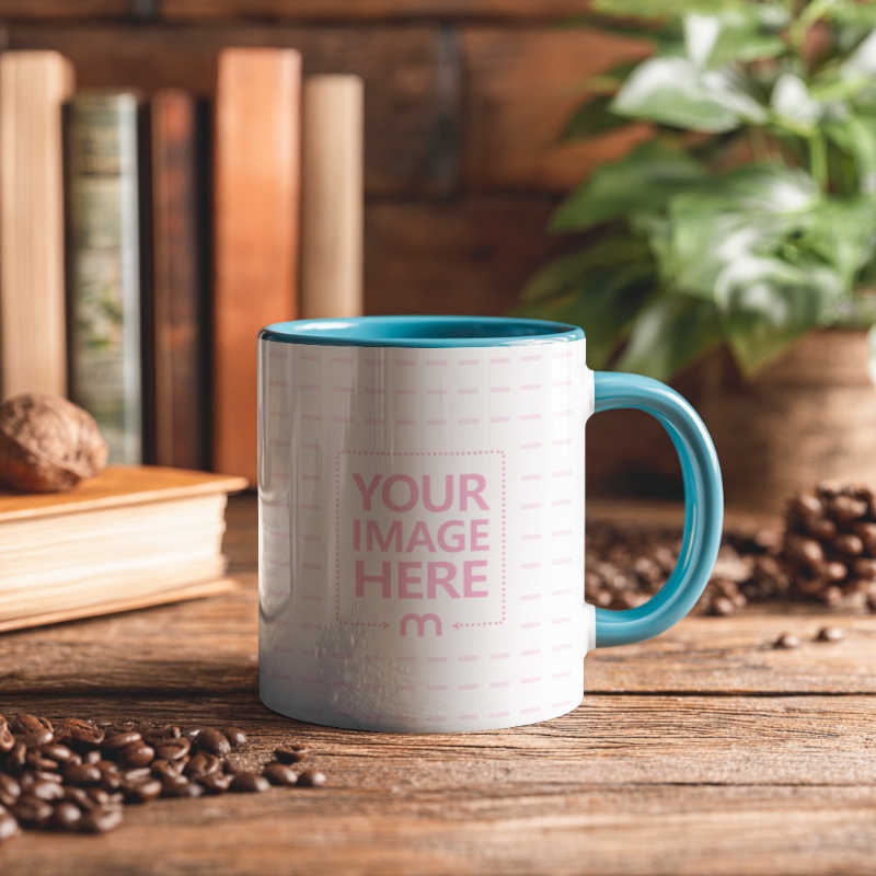 11oz Accent Coffee Mug Mockup with Coffee Beans preview image