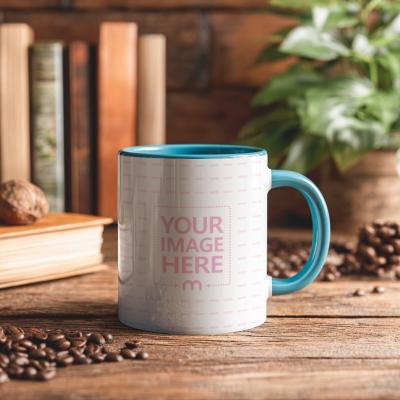 11oz Accent Coffee Mug Mockup with Coffee Beans