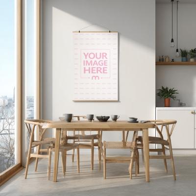 12x18 Poster Mockup on Kitchen Wall with Dining Setup