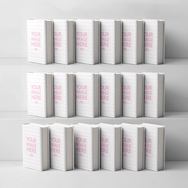 Hardcover Book Mockup in 18 Stack Grid for Publishing Design preview image