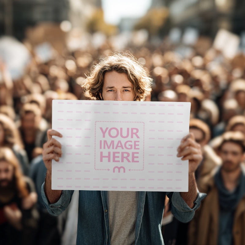 Poster Mockup Held at Rally for Protest Posters Design preview image