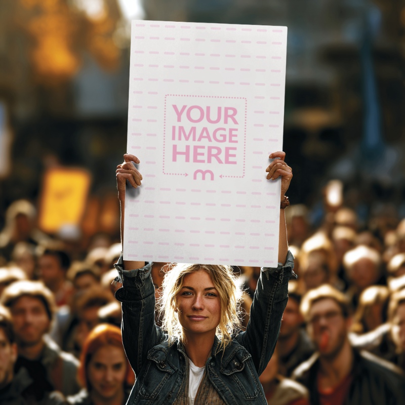 Poster Mockup Held in Crowd for Activist Branding Concepts preview image