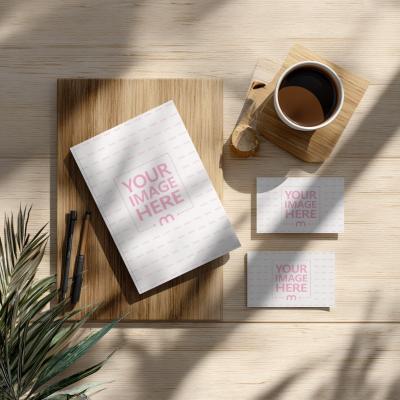 Bundle Mockup with a Book and Two Business Cards Top View