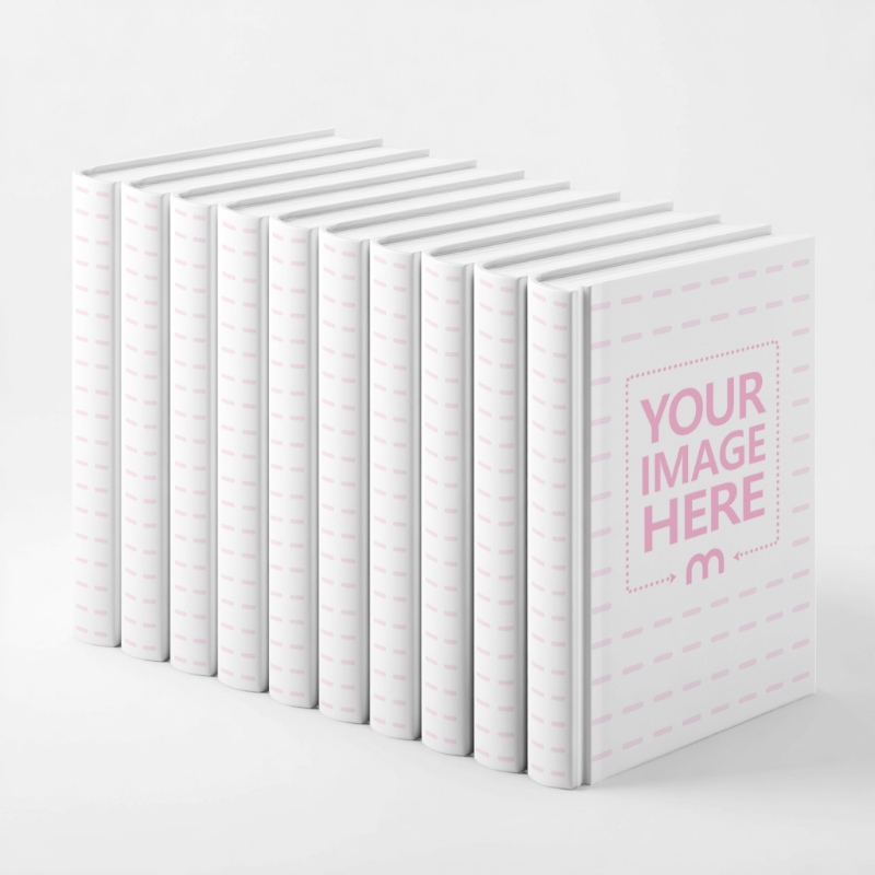 Hardcover Book Mockups Showing Front Cover and Stacked Spines preview image