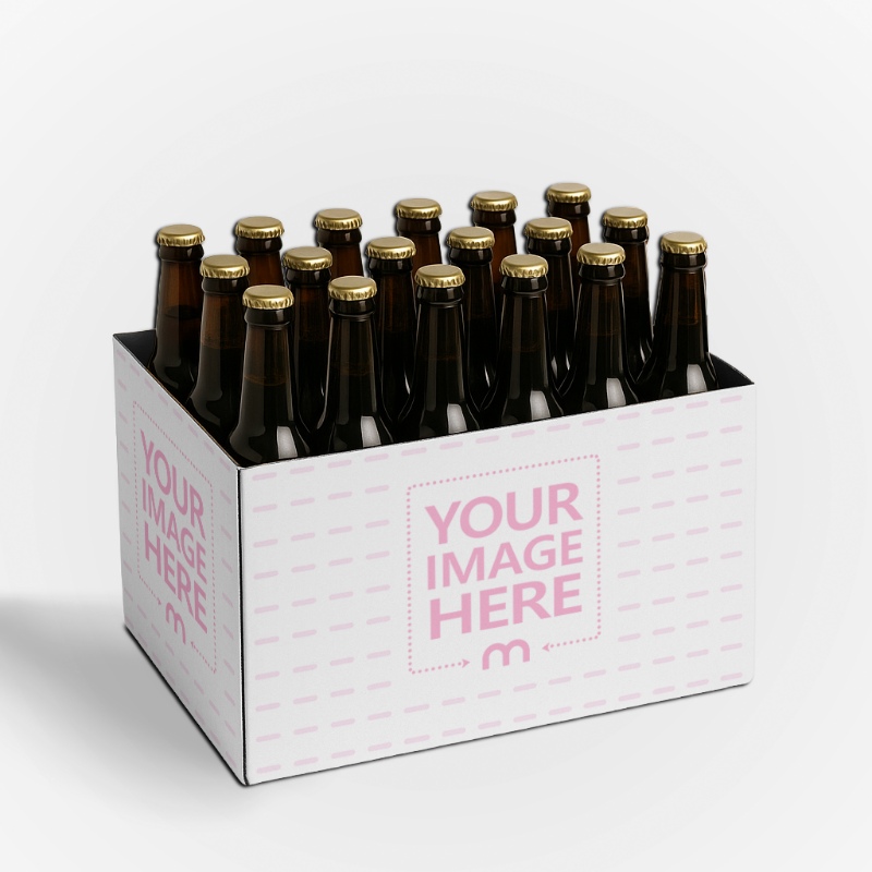 18-Pack Beer Box Mockup with Bottles Inside for Beverage Packaging preview image