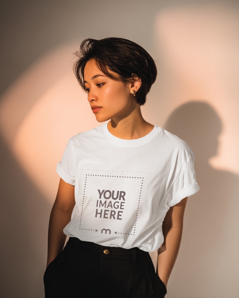 T-Shirt Mockup on Petite East Asian Woman preview image