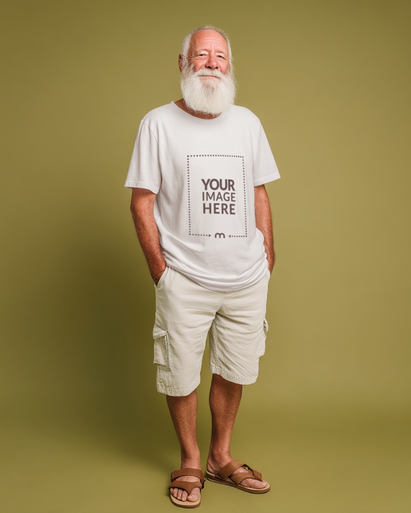 T-Shirt Mockup on Elderly Male Model for Apparel Branding preview image
