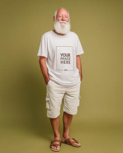 T-Shirt Mockup on Elderly Male Model for Apparel Branding