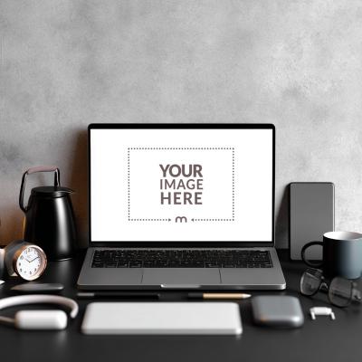 Laptop Screen Mockup on Desk for Office Branding Concepts