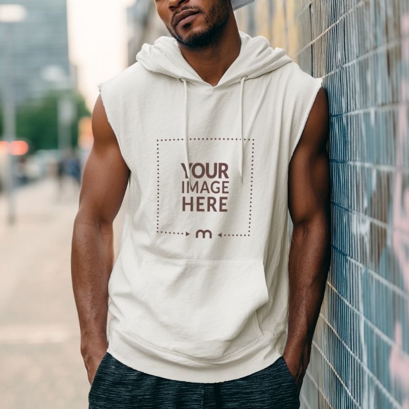 Sleeveless Hoodie Mockup on Male Model for Athletic Apparels preview image