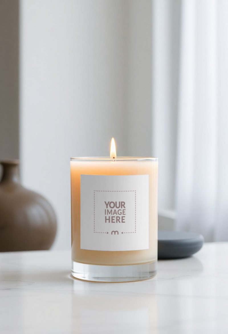 Scented Candle Label Mockup in Cozy Home Interior Setting preview image