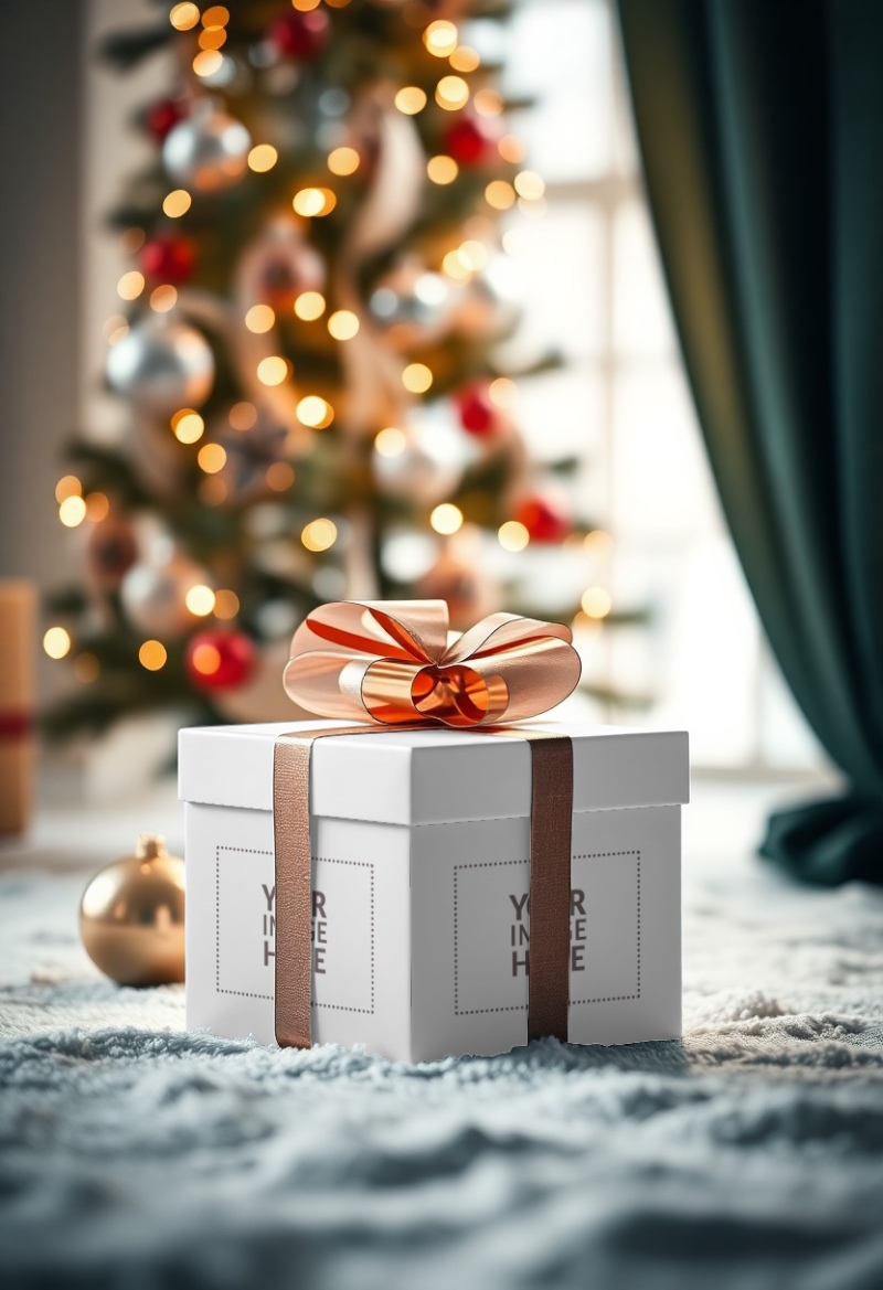Christmas Gift Packaging Mockup with Decorative Wrap preview image