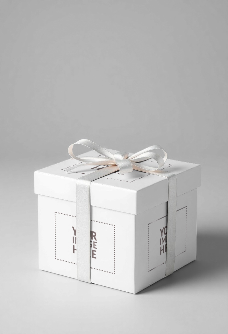 Gift Box Mockup with Ribbon on Isolated Background preview image