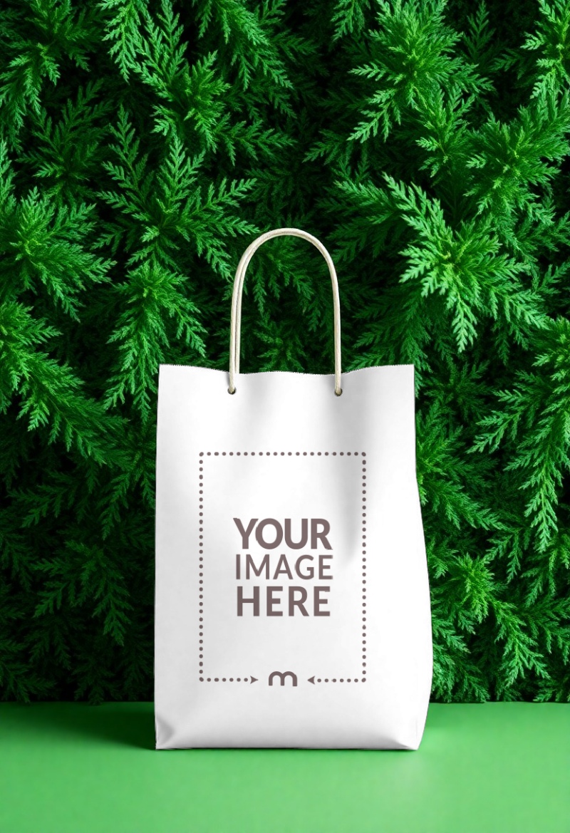 Paper Shopping Bag Mockup with Green Background preview image