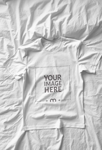 T-Shirt Mockup on Bed Top View for Lifestyle Branding