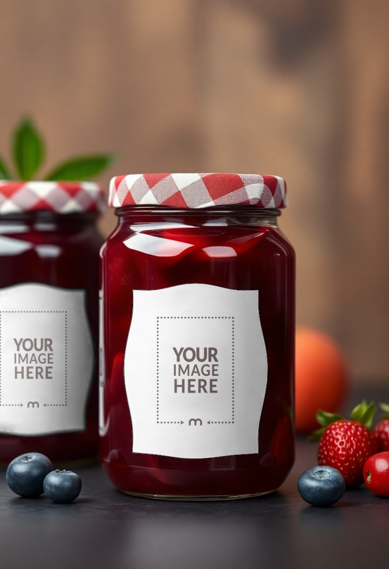 Strawberry Jam Bottle Label Mockup for Packaging preview image