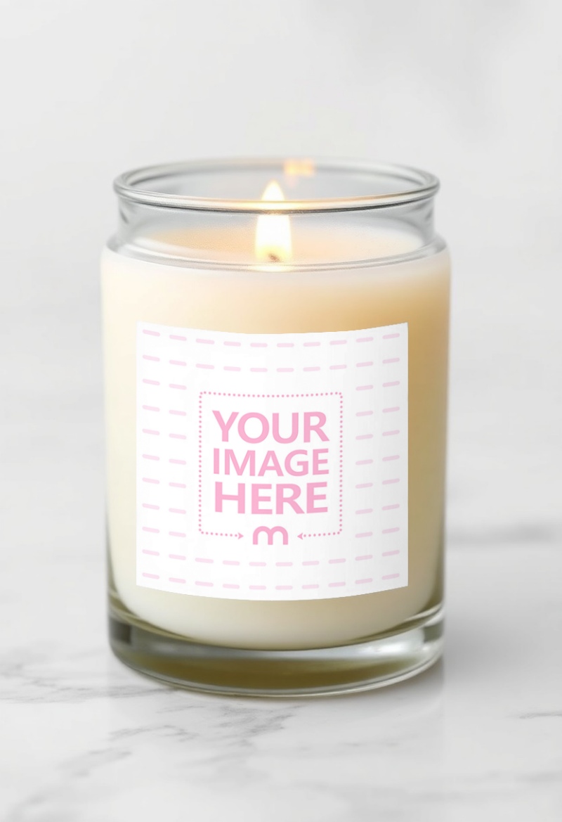Candle Label Mockup on Marble Tabletop for Luxury Fragrance preview image