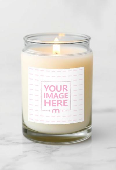 Candle Label Mockup on Marble Tabletop for Luxury Fragrance