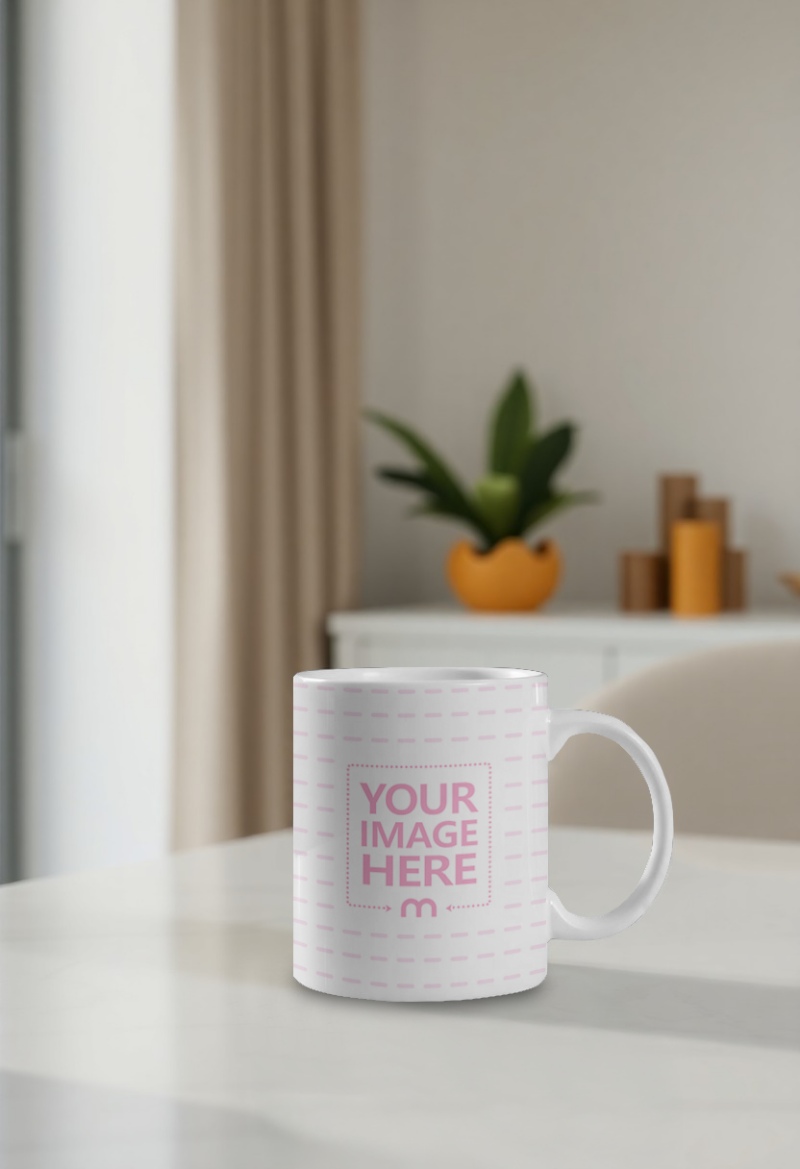 Coffee Mug PSD Mockup on White Table preview image