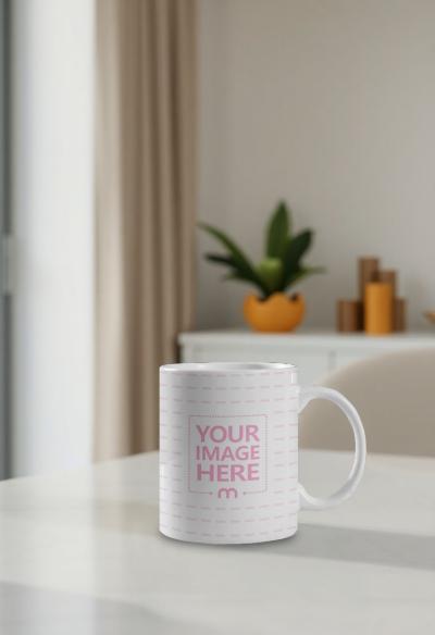 Coffee Mug PSD Mockup on White Table