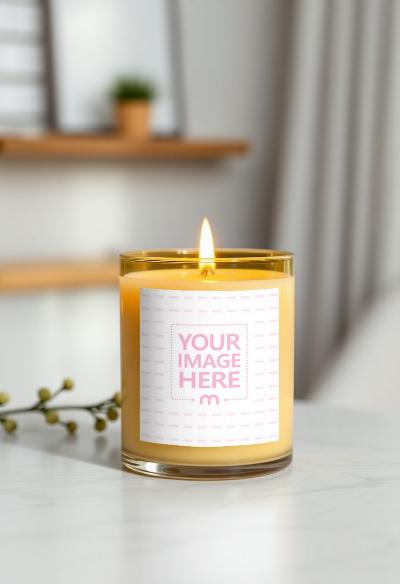 Scented Candle Glass Label Mockup for Luxury Fragrance Promotion
