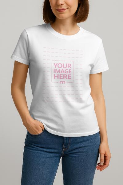 T-Shirt Mockup on Woman Wearing Jeans for Lifestyle Fashion Preview